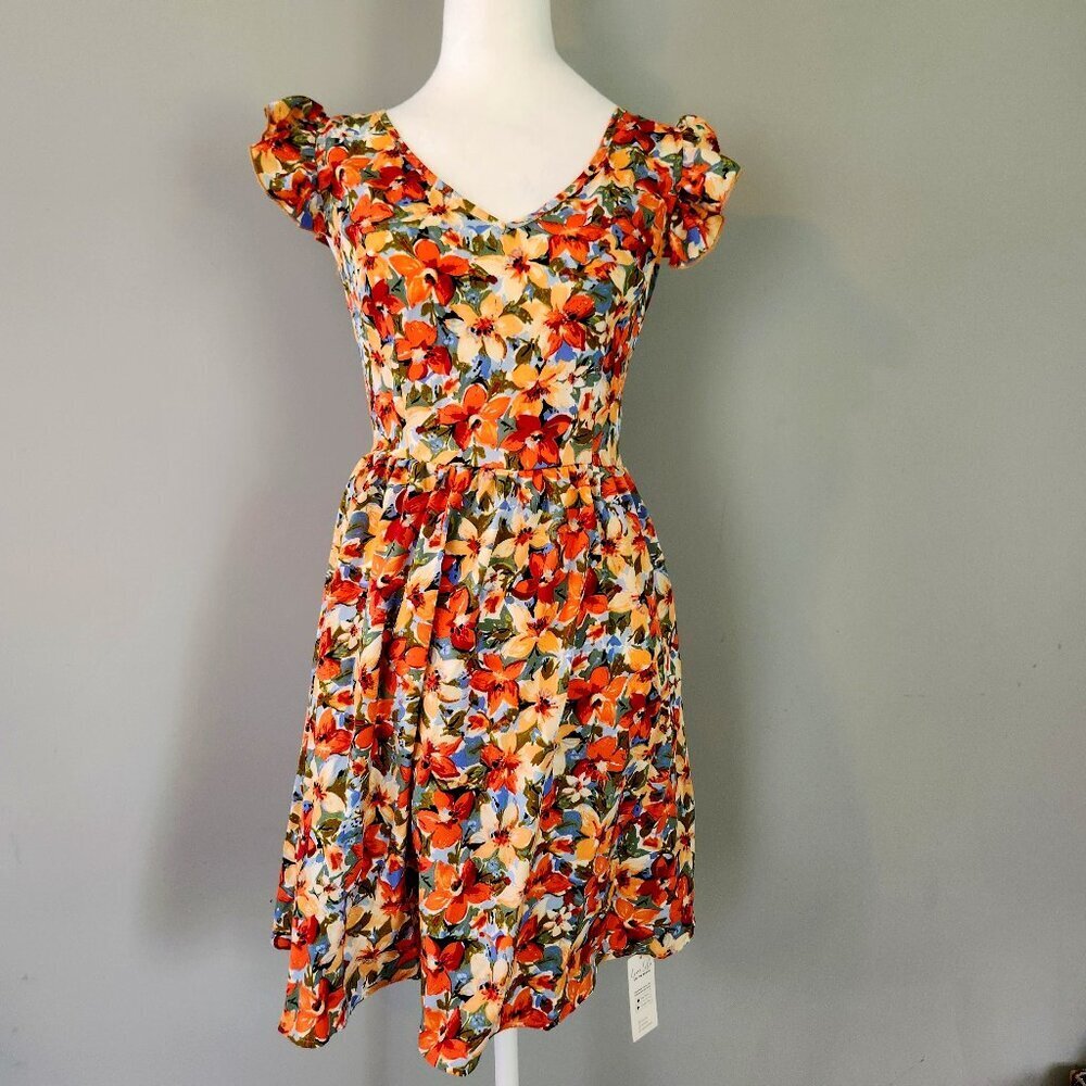 NWT CupShe Floral Mini Dress. Md. Open Back. Bow Romantic Boho Cottage Spring